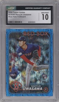 Naoyuki Uwasawa from the 2024 Topps Update set featuring a Blue Holofoil parallel graded by CSG and given an overall grade of 10.