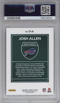 Josh Allen from the 2022 Panini Donruss set graded by PSA and given an overall grade of 9.