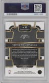 Victor Wembanyama from the 2023-24 Panini Select  set featuring a Tectonic parallel graded by PSA and given an overall grade of 9.