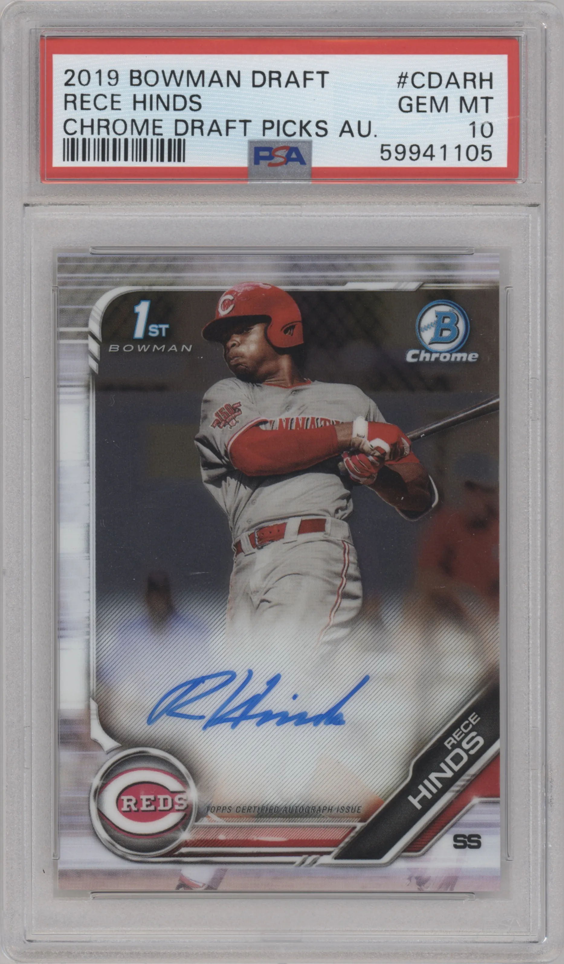 2019 Bowman Draft Chr.DP Auto Rece Hinds PSA 10