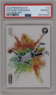 Anthony Edwards from the 2024-25 Panini Prizm Black set graded by PSA and given an overall grade of 10.