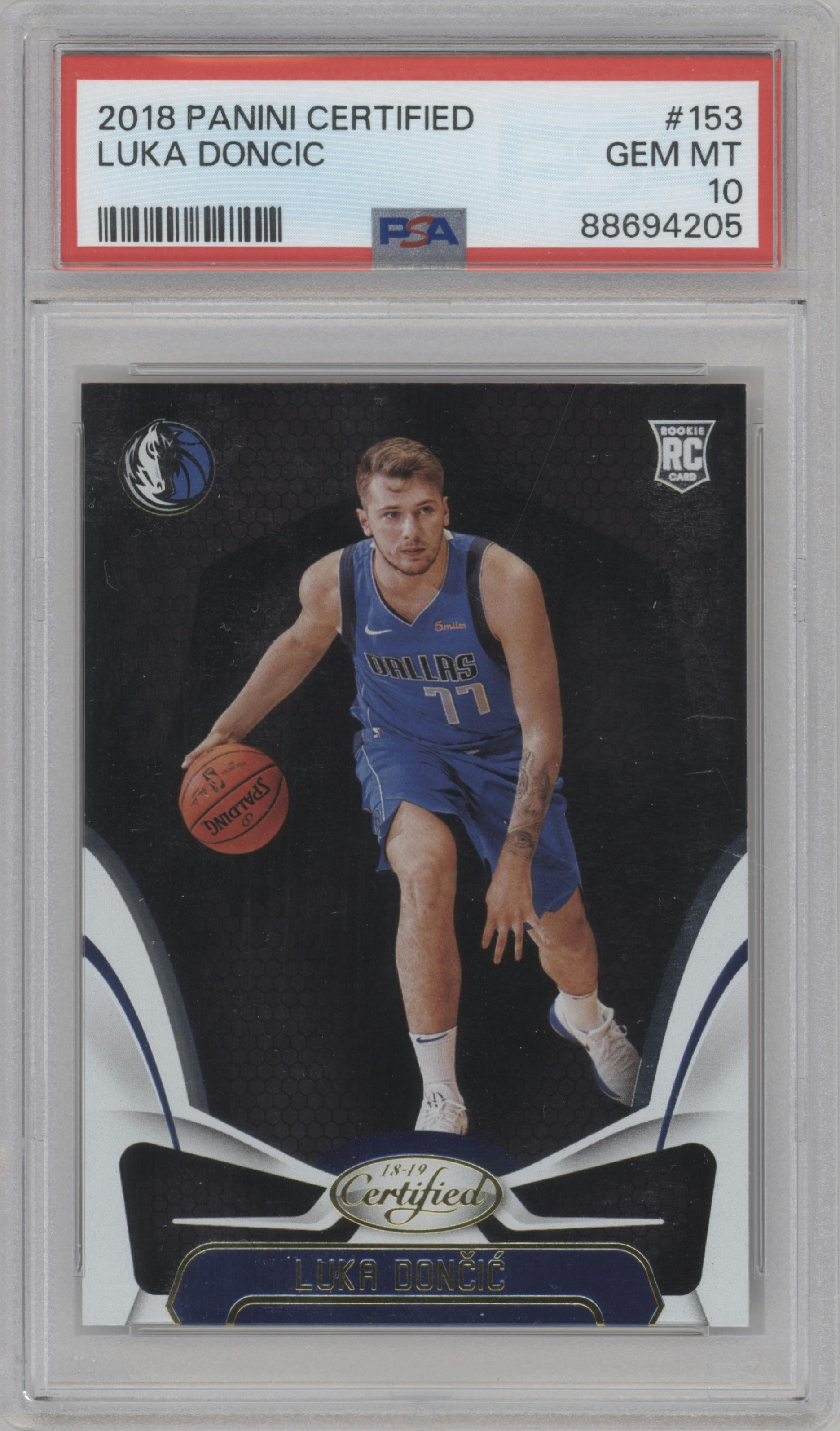 Luka Doncic from the 2018-19 Panini Certified set graded by PSA and given an overall grade of 10.