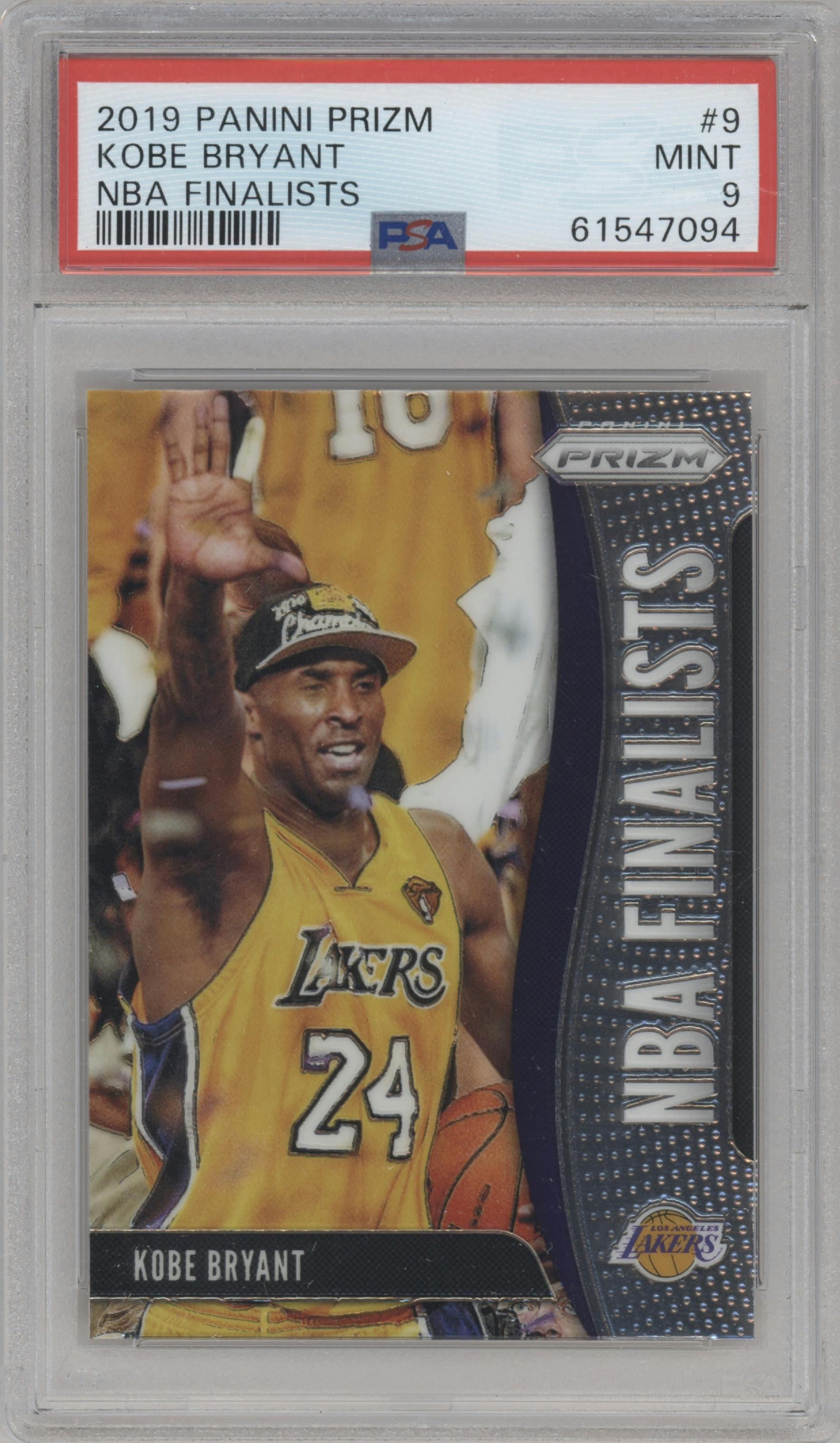 Kobe Bryant from the 2019-20 Panini Prizm set graded by PSA and given an overall grade of 9.