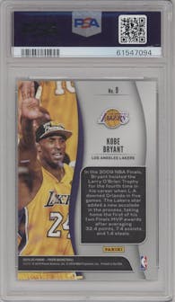 Kobe Bryant from the 2019-20 Panini Prizm set graded by PSA and given an overall grade of 9.
