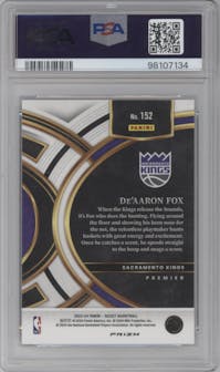 De'Aaron Fox from the 2023-24 Panini Select  set featuring a Zebra Prizm parallel graded by PSA and given an overall grade of 10.