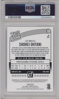 Shohei Ohtani  from the 2018 Panini Donruss set graded by PSA and given an overall grade of 10.