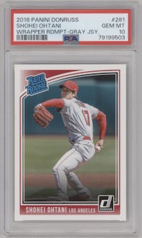 Shohei Ohtani  from the 2018 Panini Donruss set graded by PSA and given an overall grade of 10.