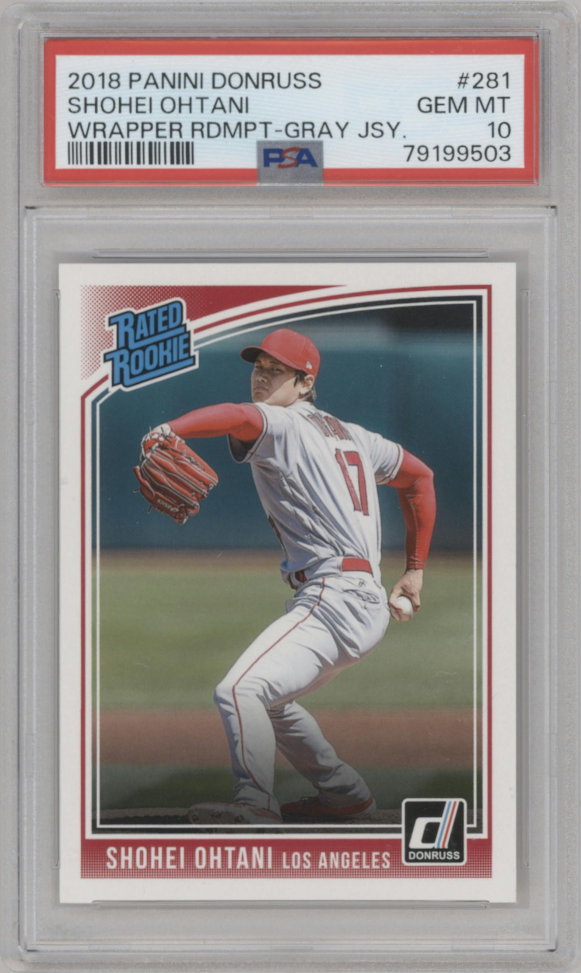 Shohei Ohtani  from the 2018 Panini Donruss set graded by PSA and given an overall grade of 10.