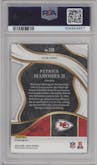 Patrick Mahomes II from the 2023 Panini Select set featuring a Die-Cut White parallel graded by PSA and given an overall grade of 10.