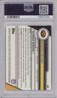 Caitlin Clark from the 2023-24 Bowman U Chrome Sapphire set graded by PSA and given an overall grade of 10.