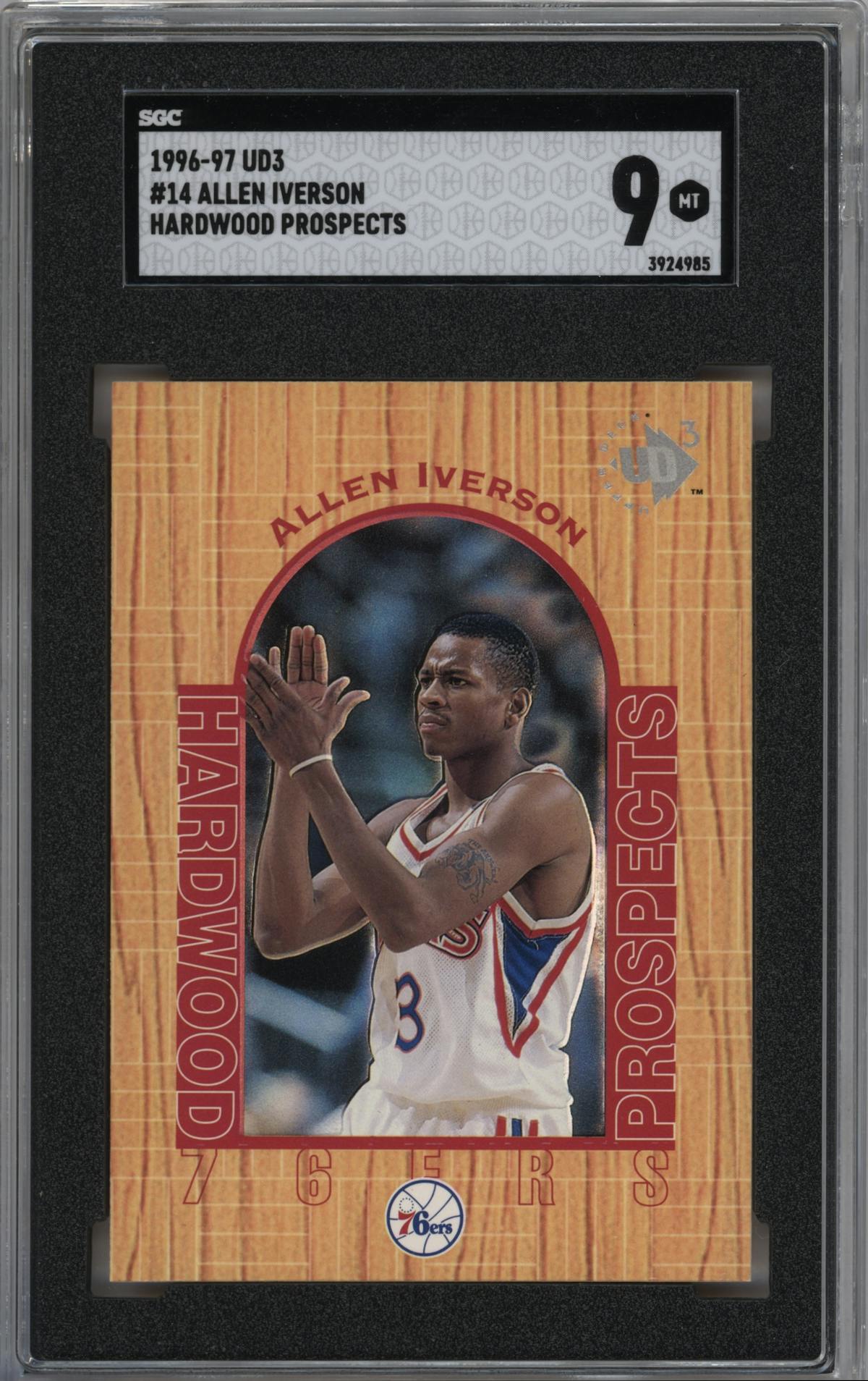 Allen Iverson from the 1996-97 Upper Deck UD3 set graded by SGC and given an overall grade of 9.