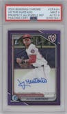 Victor Hurtado from the 2024 Bowman Chrome set featuring a Purple Refractor parallel graded by PSA and given an overall grade of 9.