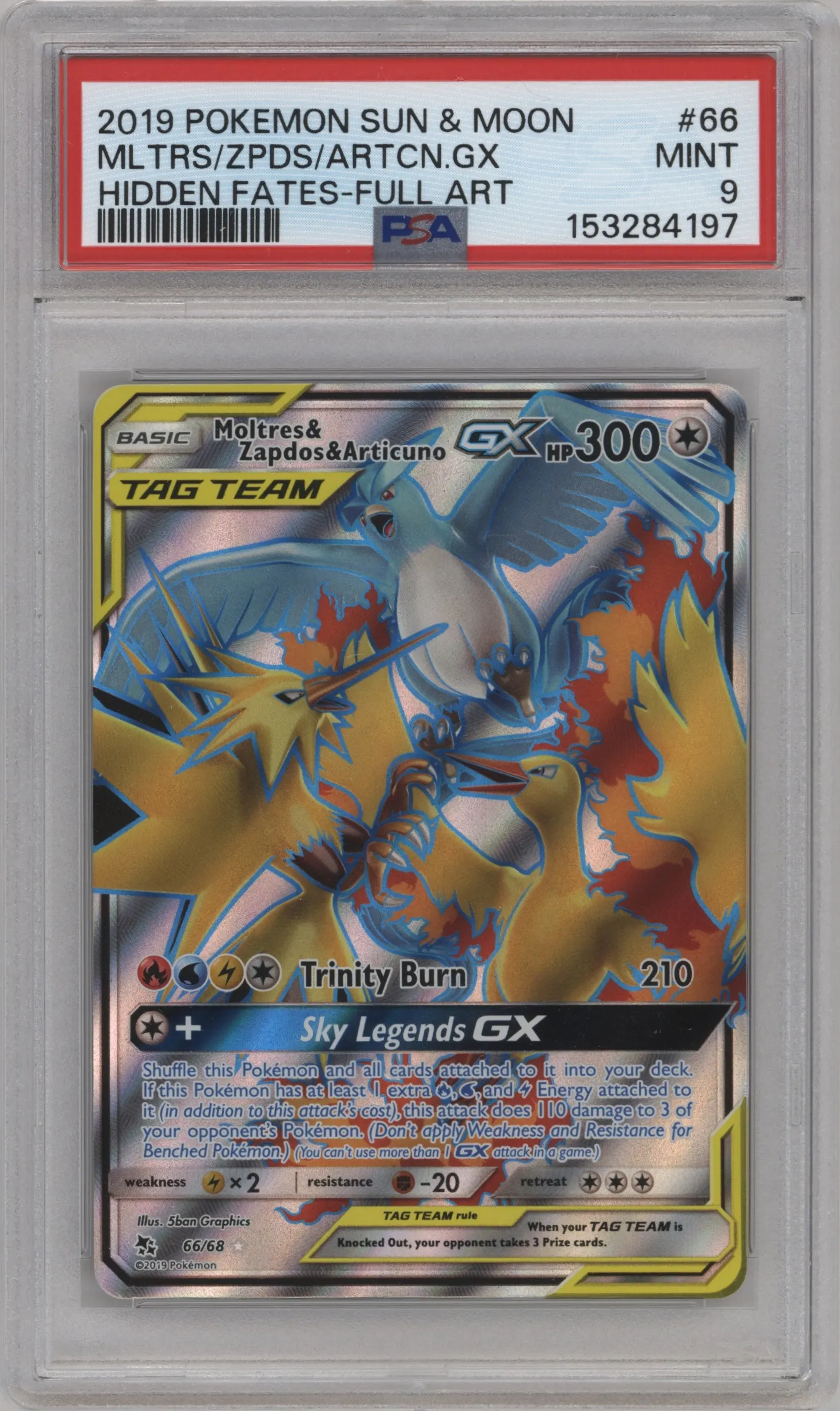 2019 Pokemon S&M Hidden Fates Moltres/Zapdos/Articuno GX #66 PSA 9