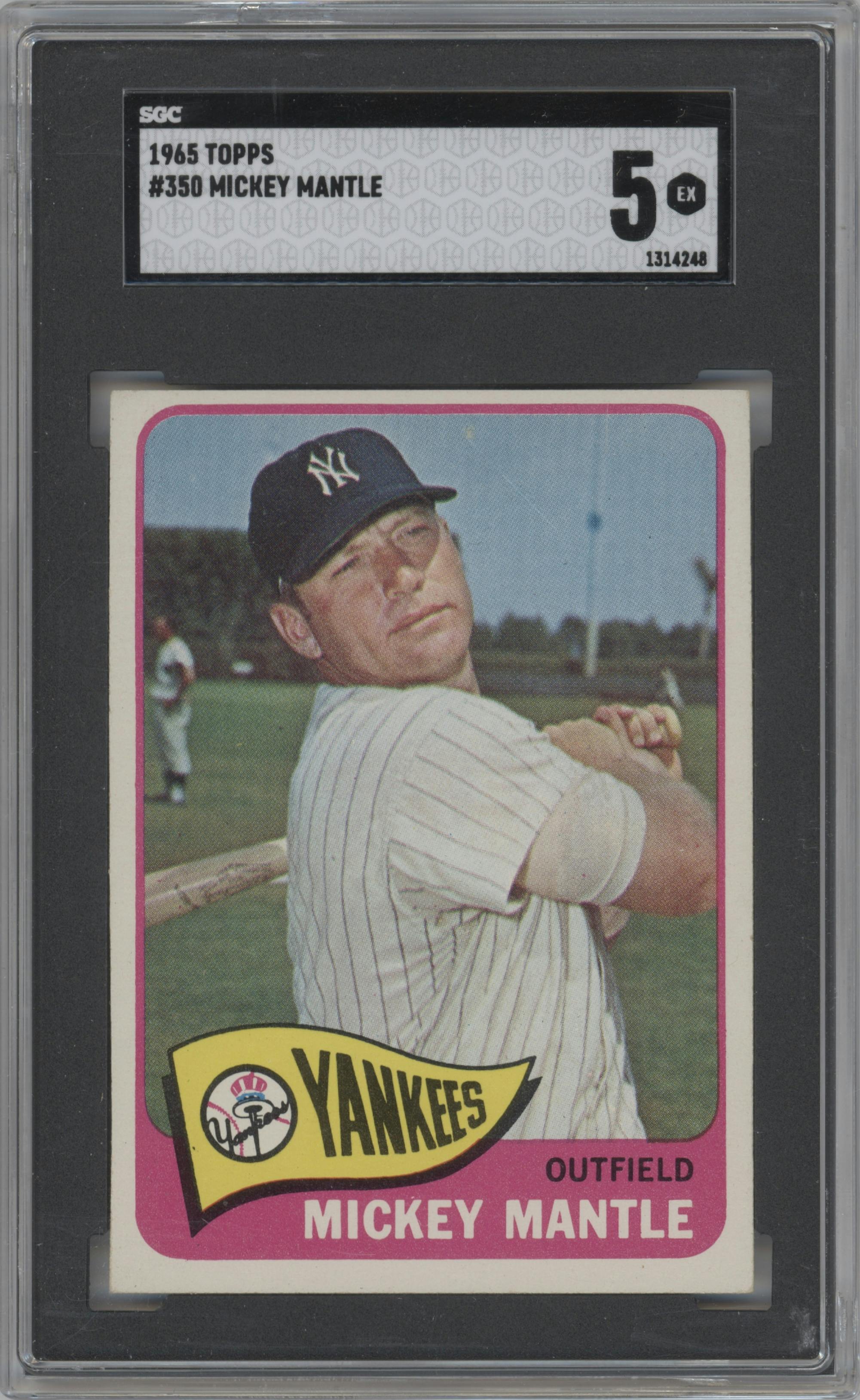 Mickey Mantle from the 1965 Topps set graded by SGC and given an overall grade of 5.