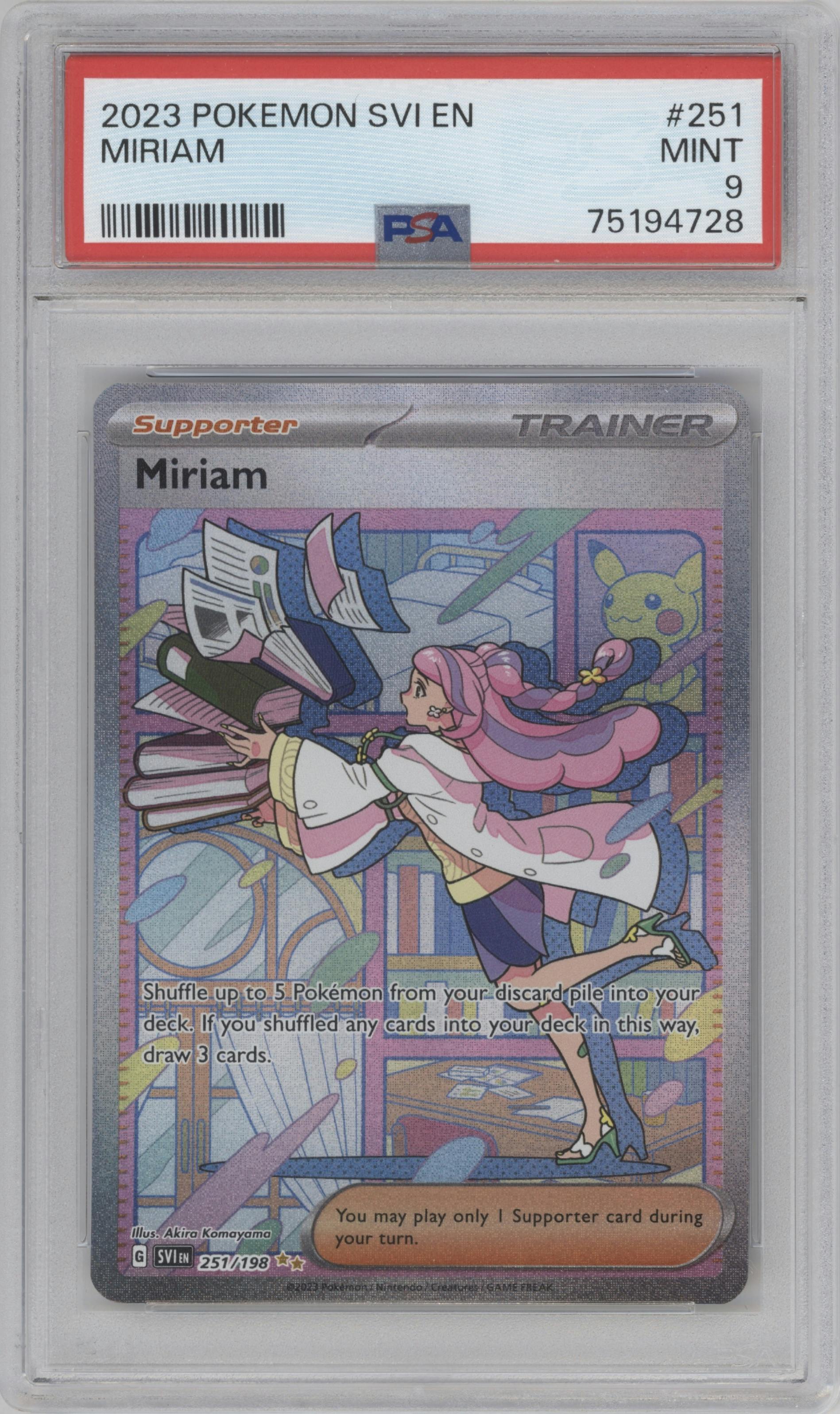 Miriam from the 2023 Pokemon SV set graded by PSA and given an overall grade of 9.