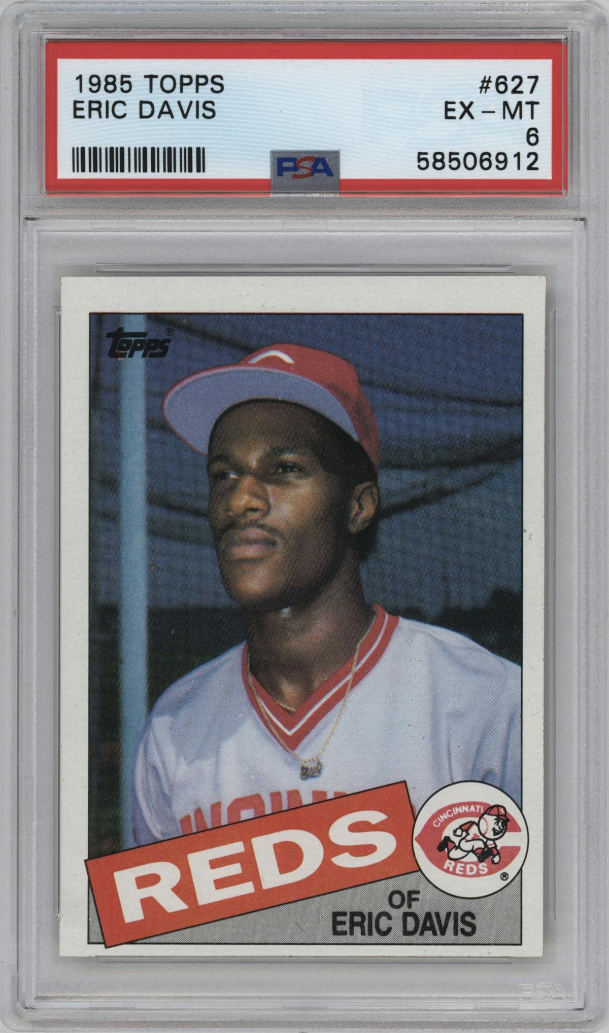 Eric Davis from the 1985 Topps set graded by PSA and given an overall grade of 6.