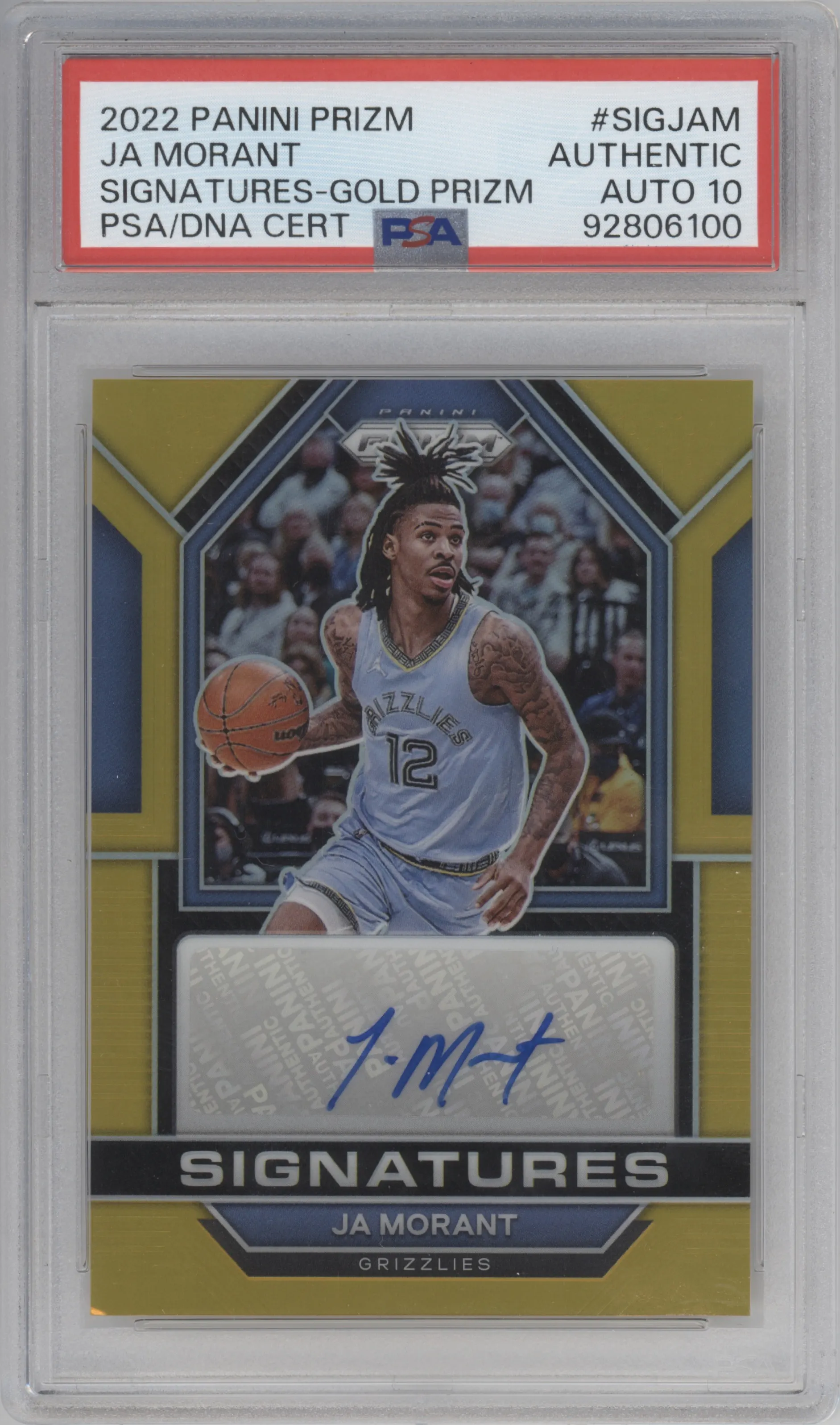 2022 Panini Prizm Sig. Ja Morant Gold Prizm PSA AUTHENTIC PSA