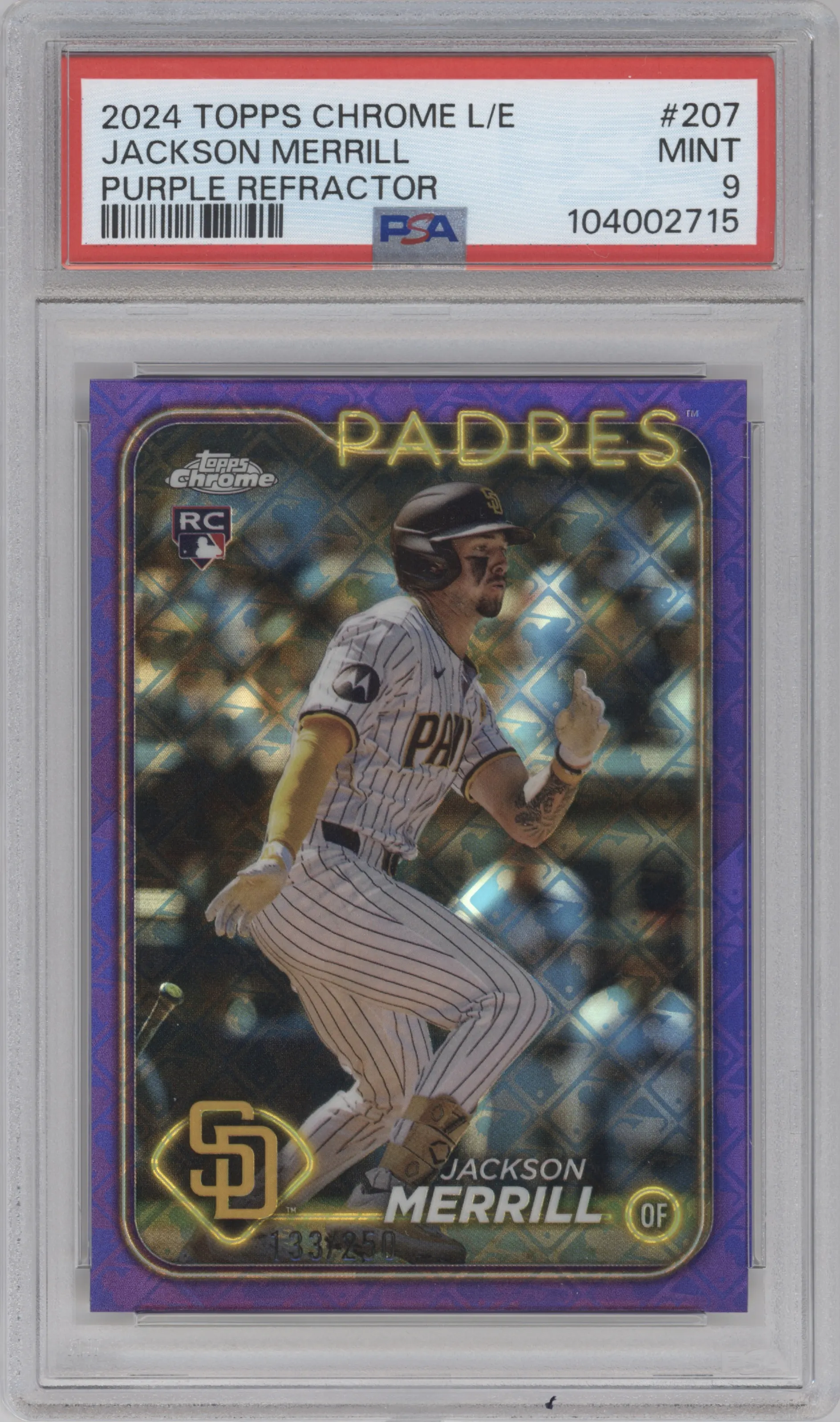 2024 Topps Chrome Logofractor Jackson Merrill Purple MLB Refractor PSA 9