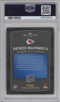 Patrick Mahomes II from the 2017 Panini Donruss Optic set featuring a Pink parallel graded by PSA and given an overall grade of 9.
