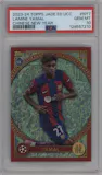 Lamine Yamal from the 2023-24 Topps Jade Edition UEFA Club Competitions set graded by PSA and given an overall grade of 10.