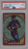 Lamine Yamal from the 2023-24 Topps Jade Edition UEFA Club Competitions set graded by PSA and given an overall grade of 10.