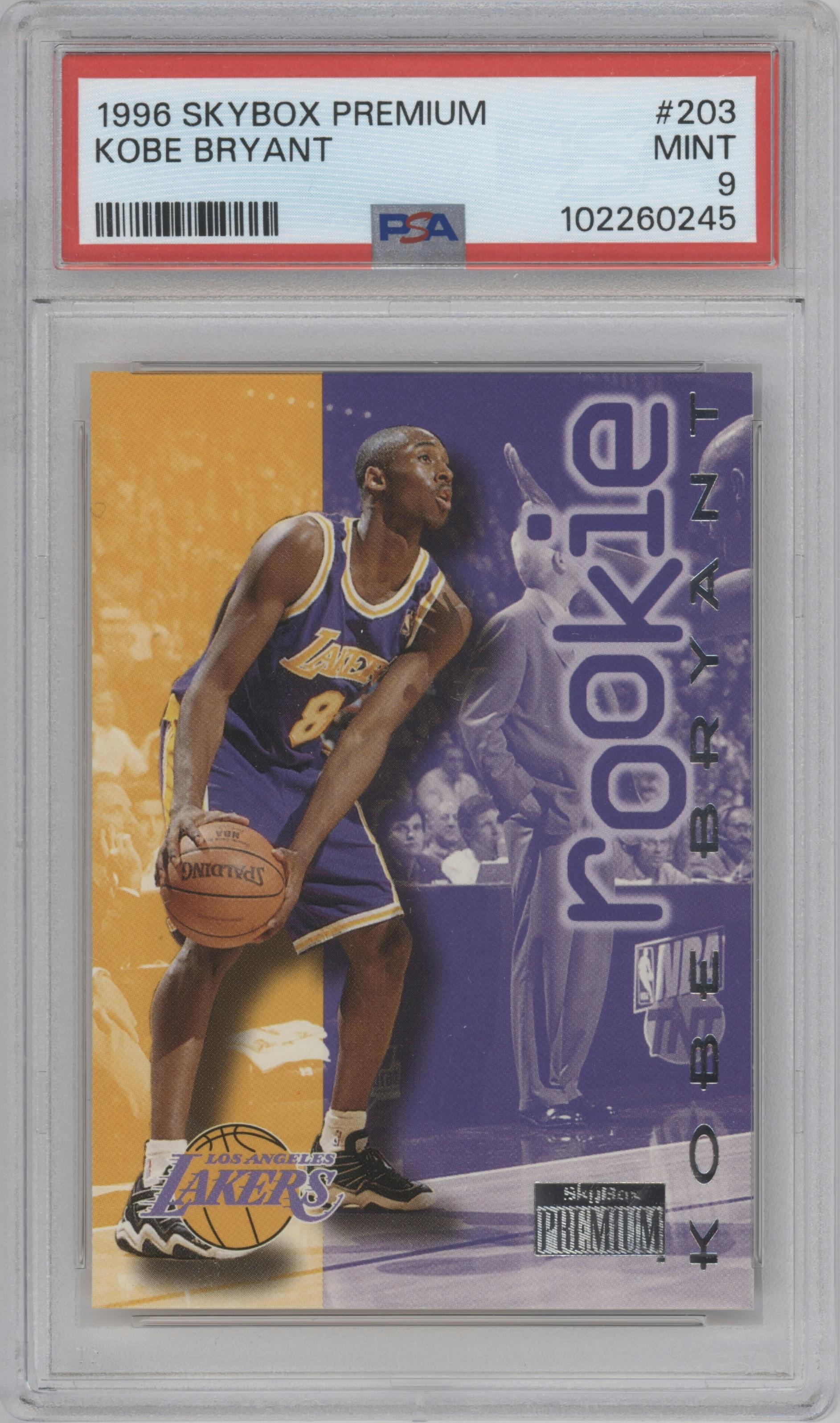 Kobe Bryant from the 1996-97 Skybox Premium set graded by PSA and given an overall grade of 9.