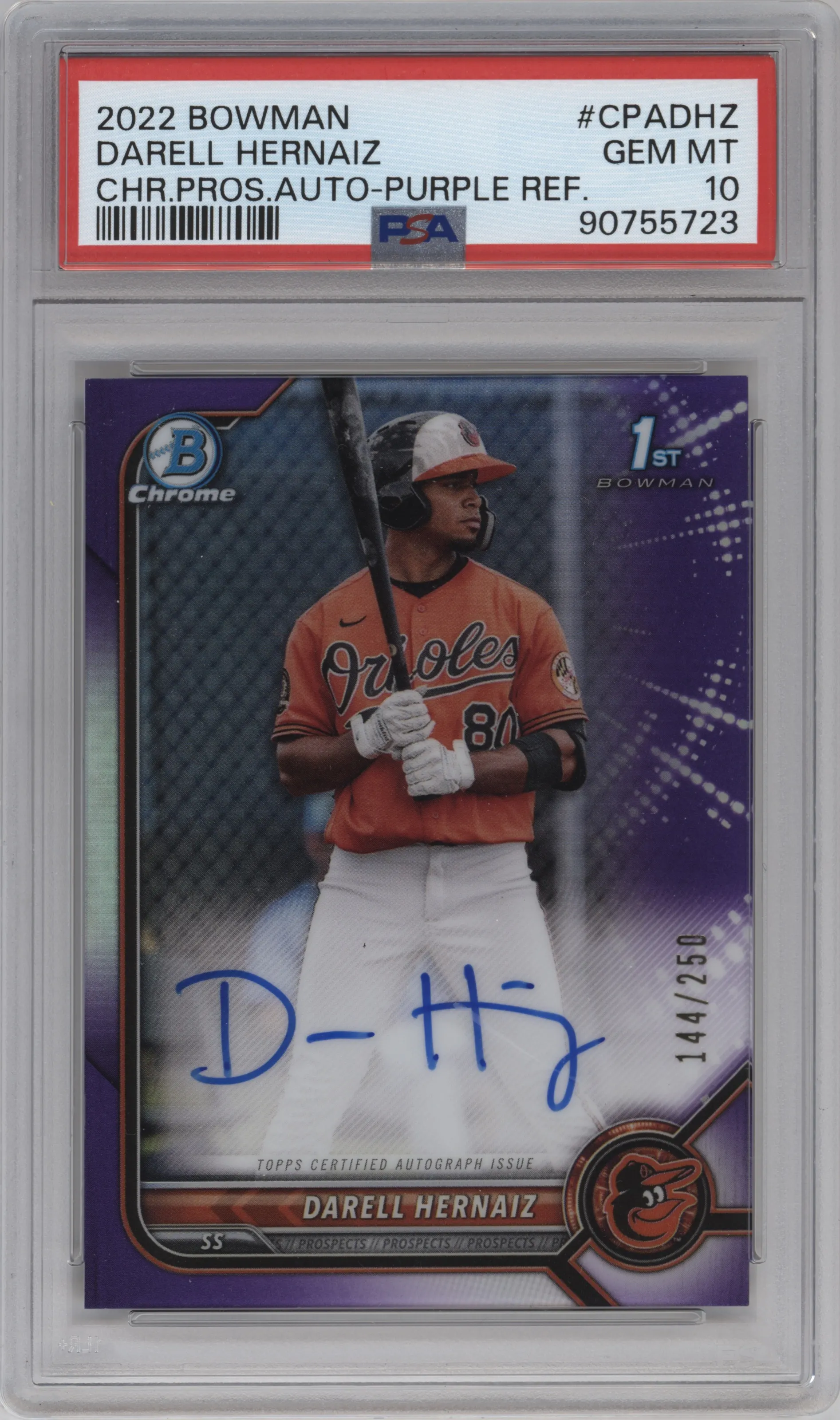 2022 Bowman Chr.Pros.Auto Darell Hernaiz Purple Refractor #CPA-DHZ PSA 10