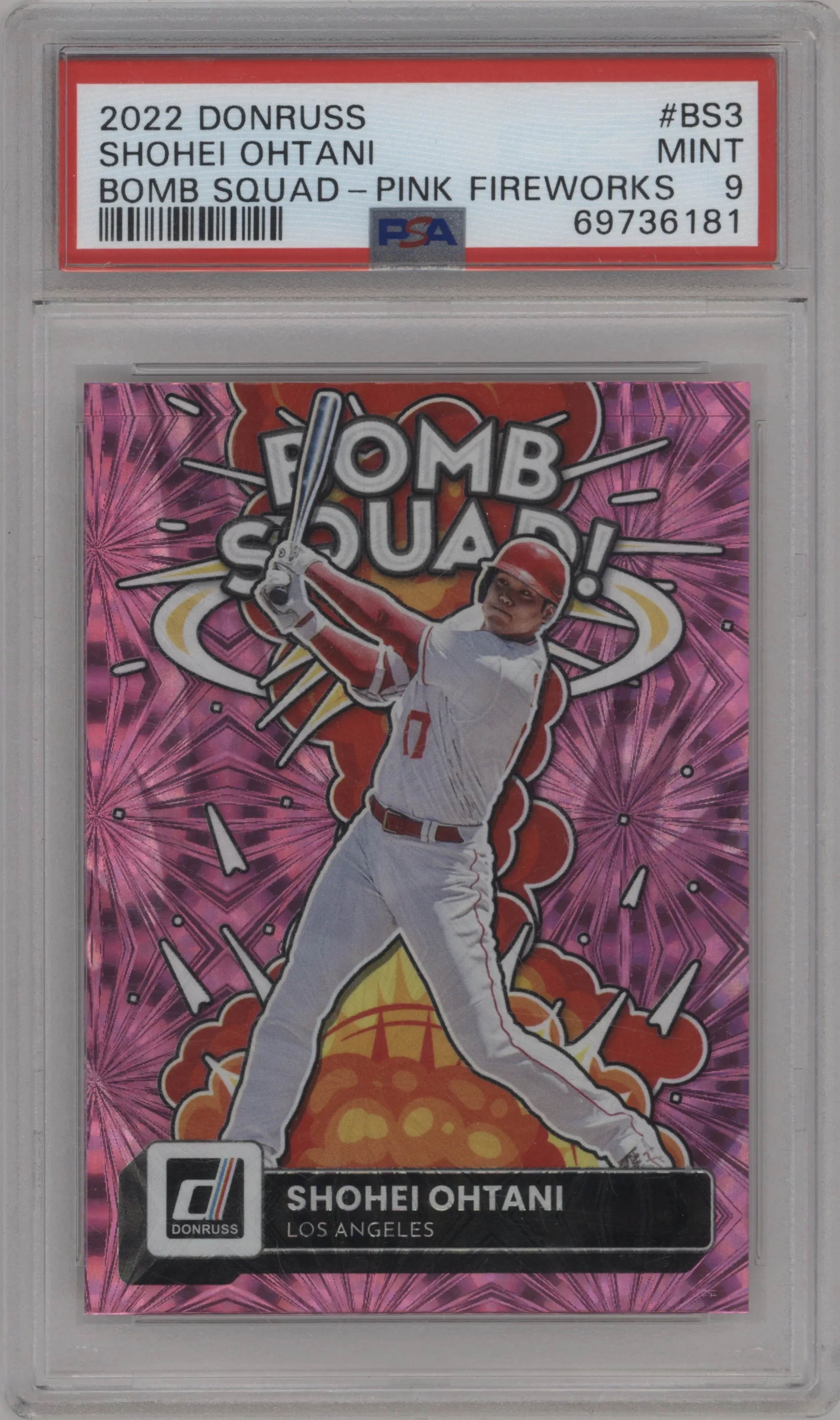 2022 Panini Donruss Bomb Squad Shohei Ohtani Pink Fireworks #BS-3 PSA 9