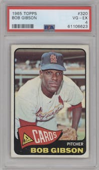 Bob Gibson from the 1965 Topps set graded by PSA and given an overall grade of 4.