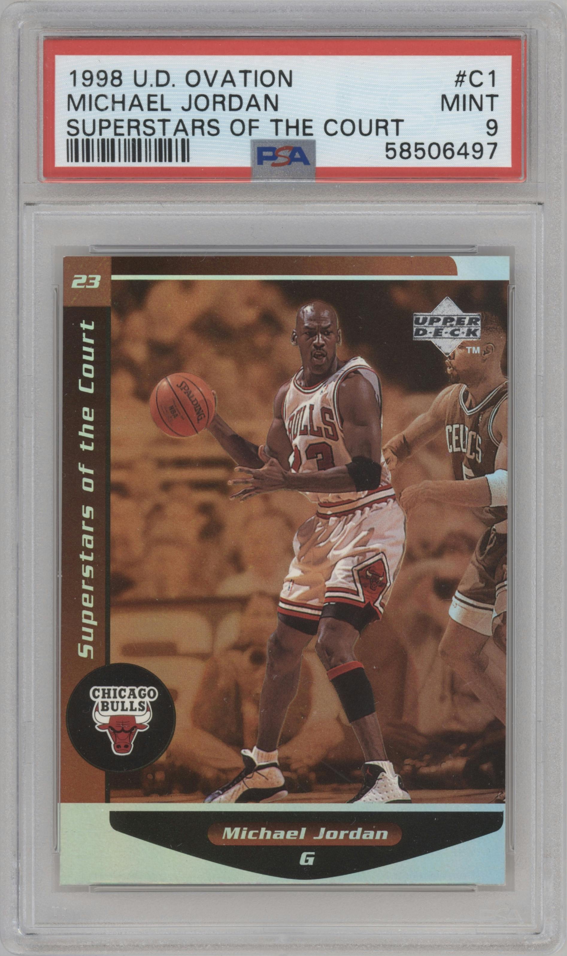 Michael Jordan from the 1998-99 Upper Deck Ovation set graded by PSA and given an overall grade of 9.