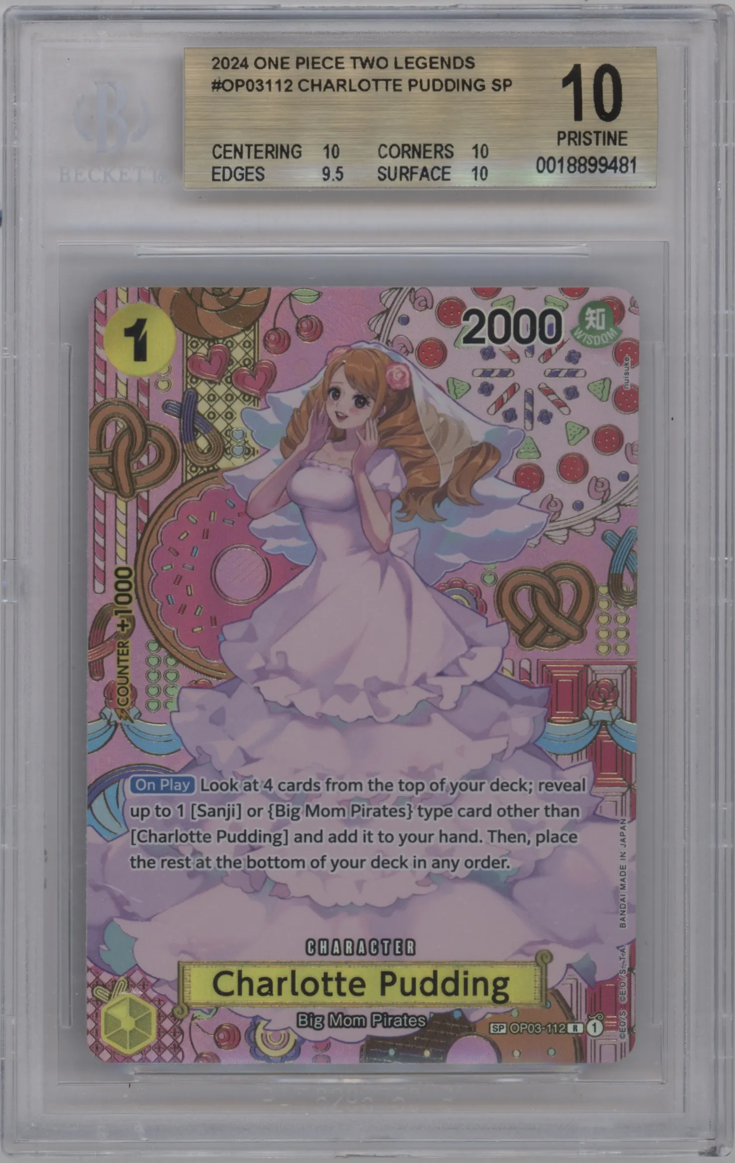 2024 One Piece Two Legends Charlotte Pudding Alternate Art OP03-112 R #SP OP03-112 R BGS 10