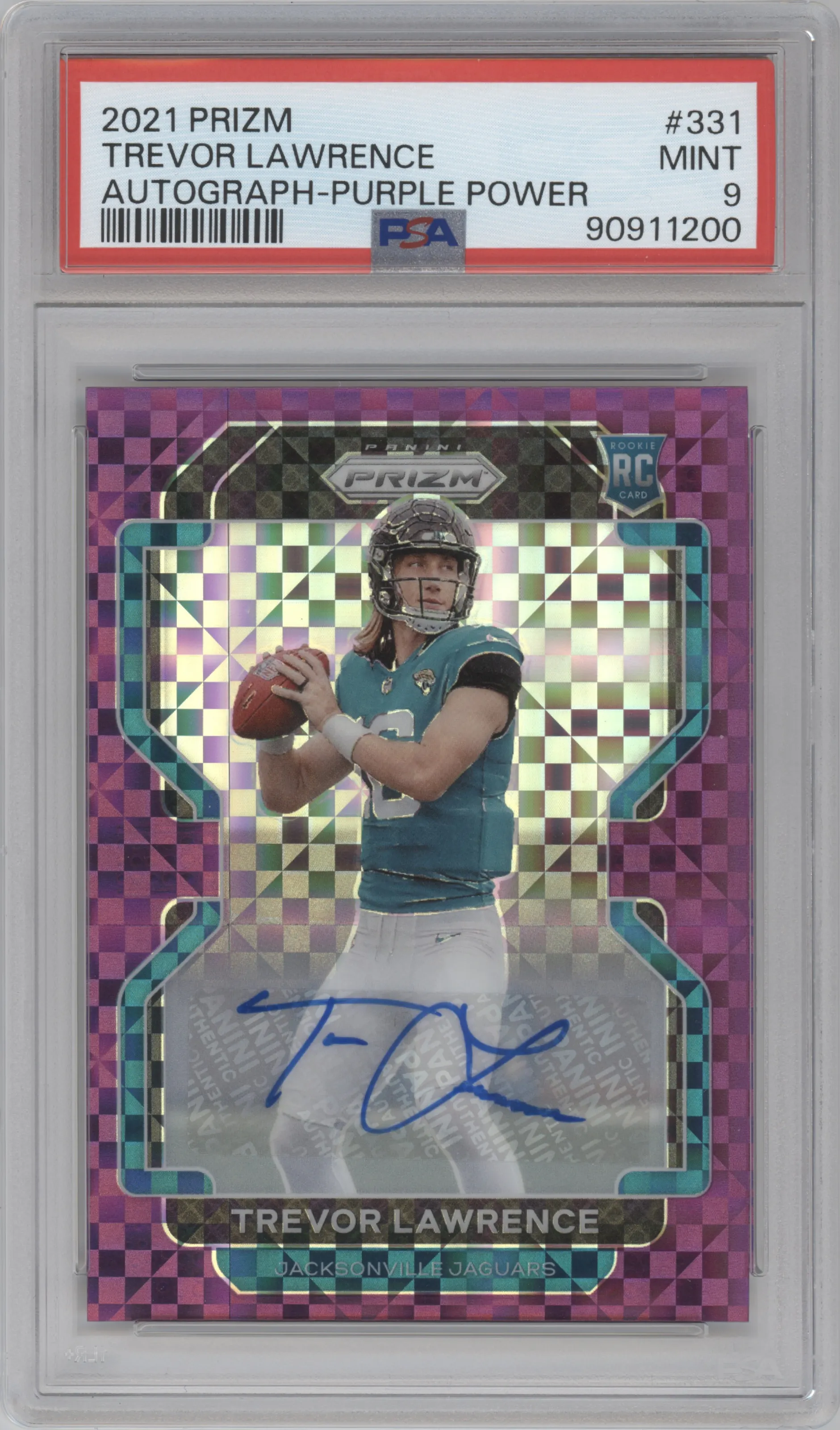 2021 Panini Prizm Rke.Auto Trevor Lawrence Purple Power #331 PSA 9