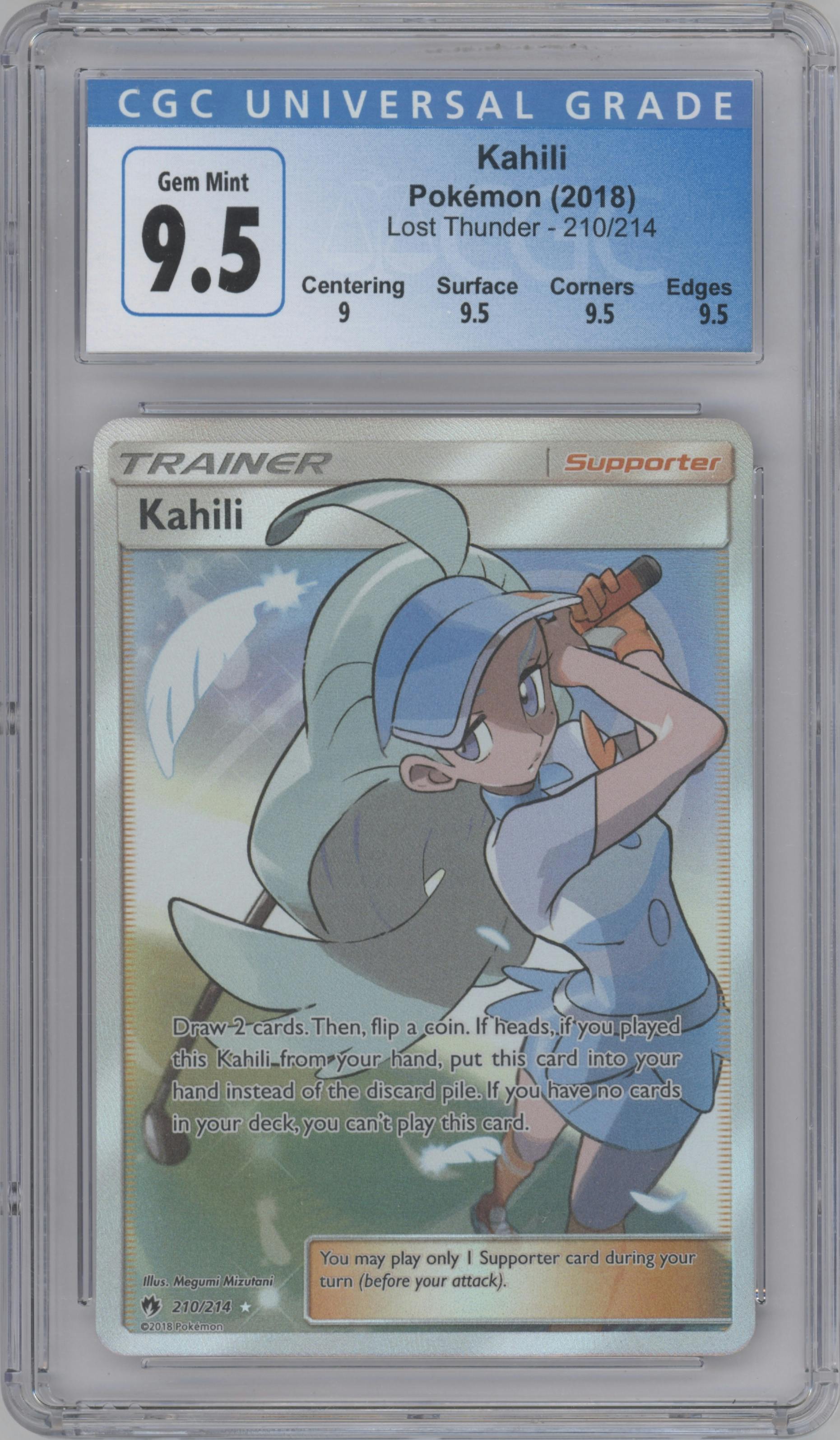 Kahili from the 2018 Pokemon S&M  set graded by CSG and given an overall grade of 9.5.