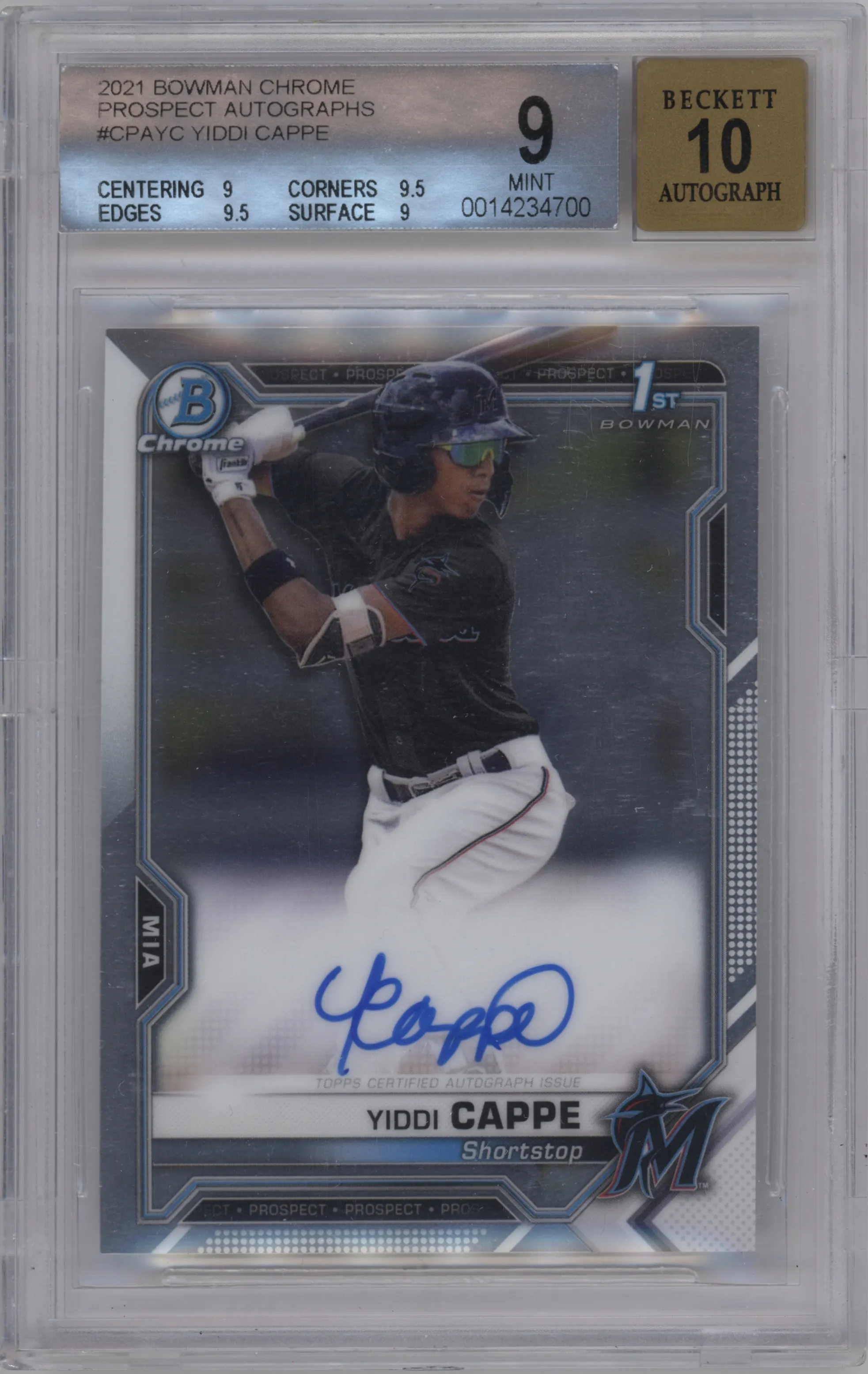 2021 Bowman Chrome Pros.Auto Yiddi Cappe #CPA-YC BGS 9