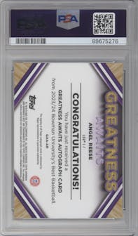 Angel Reese  from the 2023-24 Bowman Best University set featuring a Geometric Orange Refractor parallel graded by PSA and given an overall grade of 0.