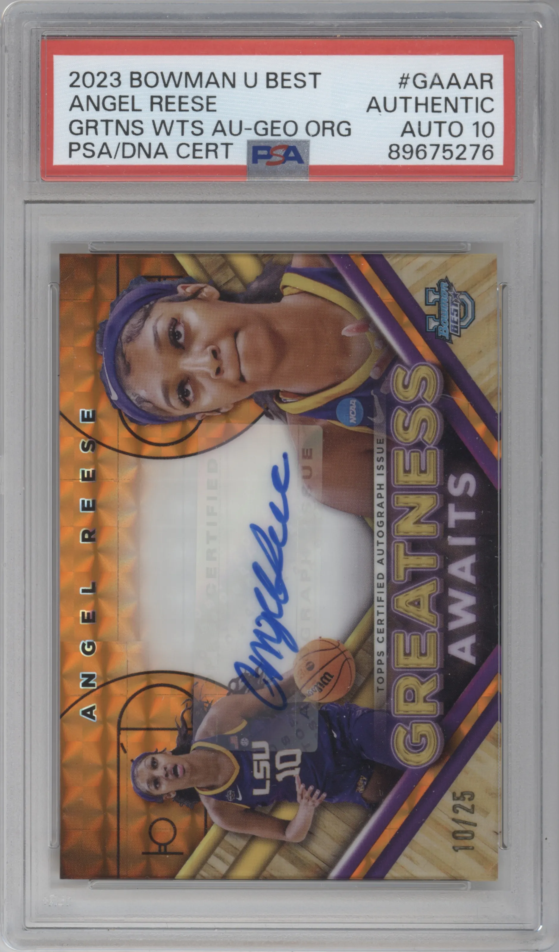 2023 Bowman Best University Great.Awaits Auto Angel Reese Geometric Orange Refractor PSA AUTHENTIC PSA