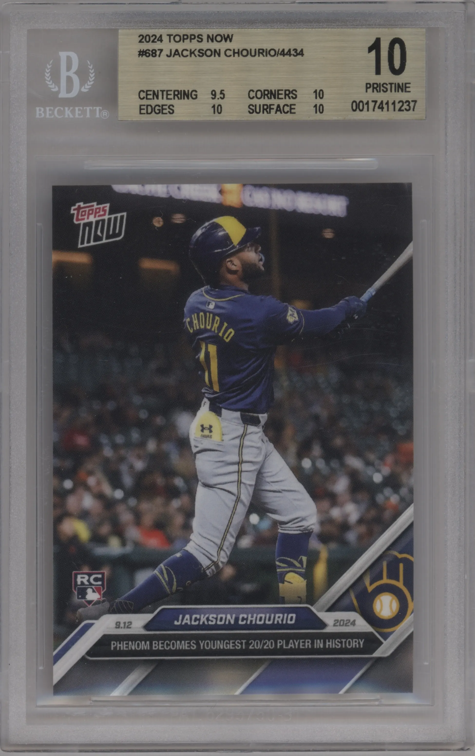 2024 Topps Now Jackson Chourio #687 BGS 10