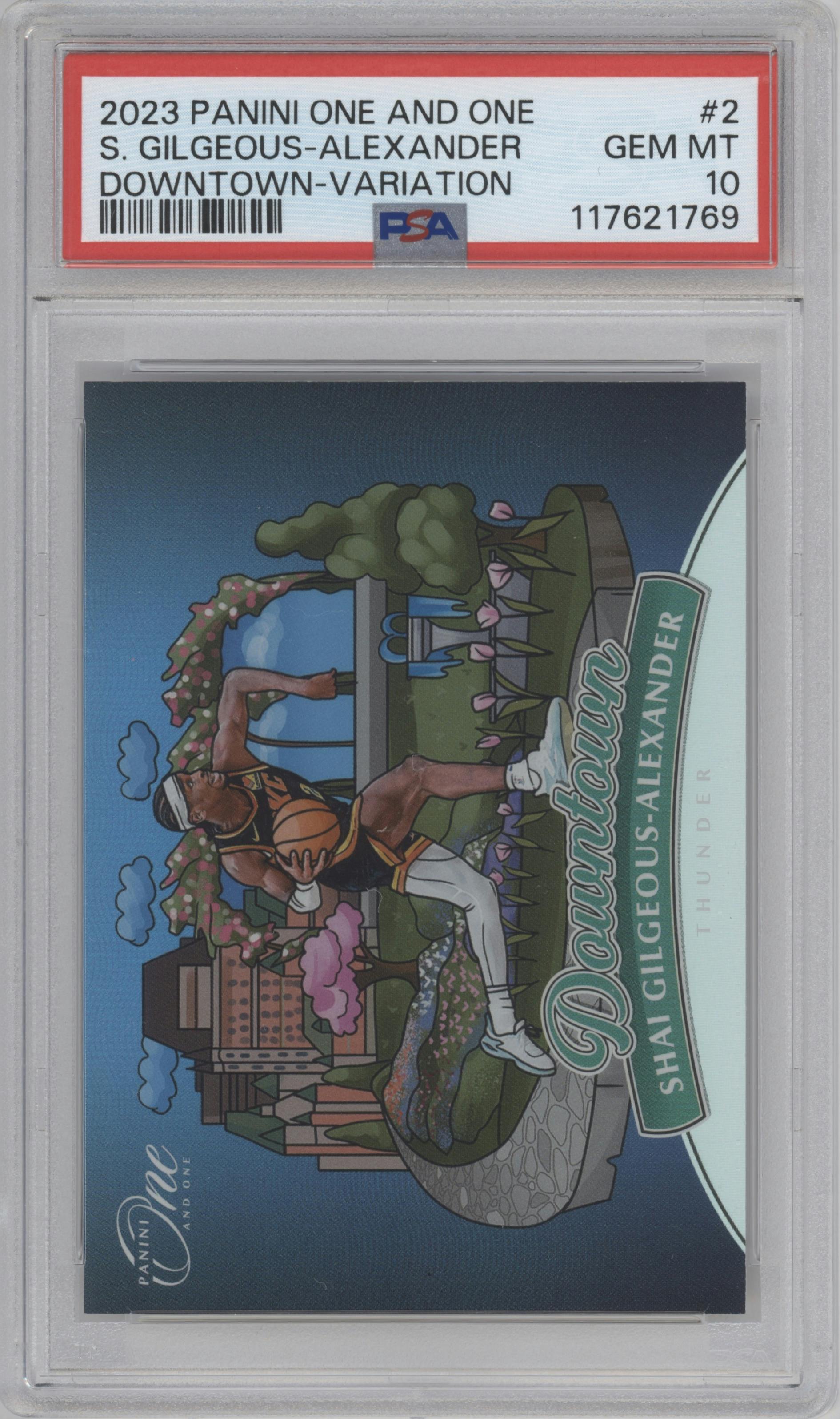 Shai Gilgeous Alexander from the 2023-24 Panini One and One set graded by PSA and given an overall grade of 10.