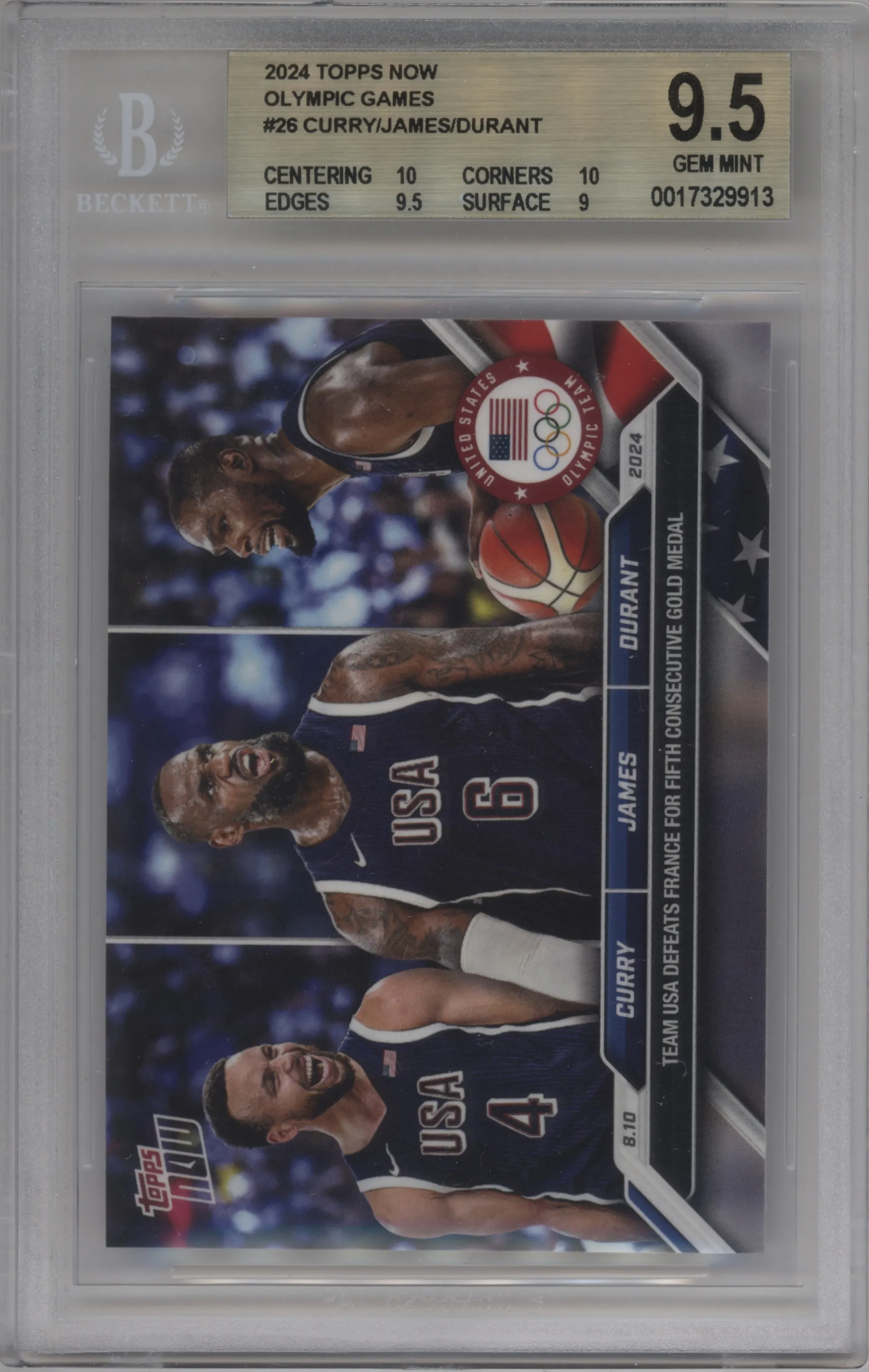 2024 Topps Now Olympics Stephen Curry/LeBron James/Kevin Durant #26 BGS 9.5