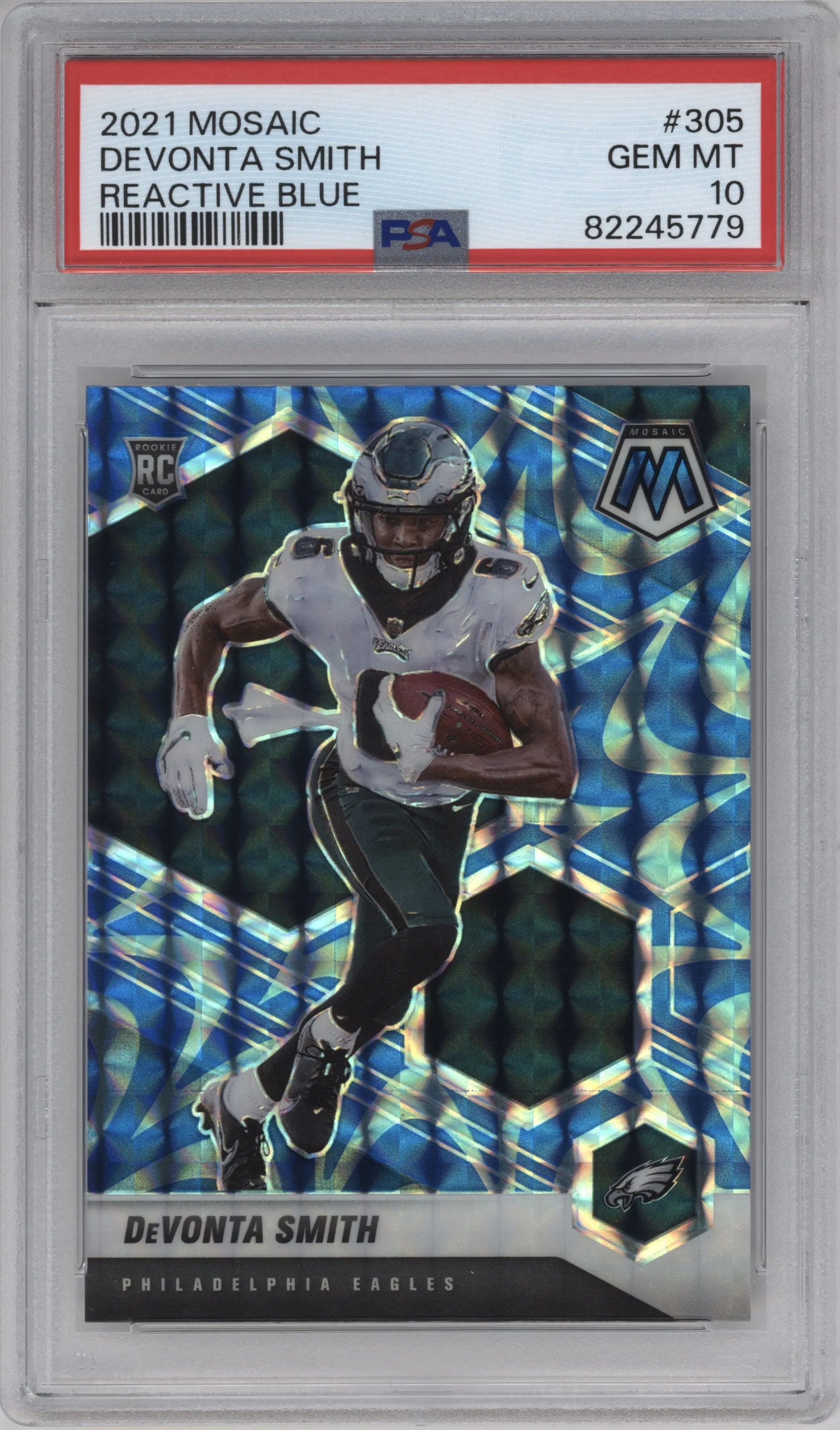 2021 Panini Mosaic DeVonta Smith Reactive Blue #305 PSA 10