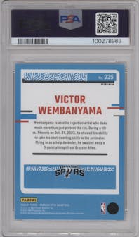 Victor Wembanyama from the 2023-24 Donruss Optic set featuring a Holo parallel graded by PSA and given an overall grade of 9.