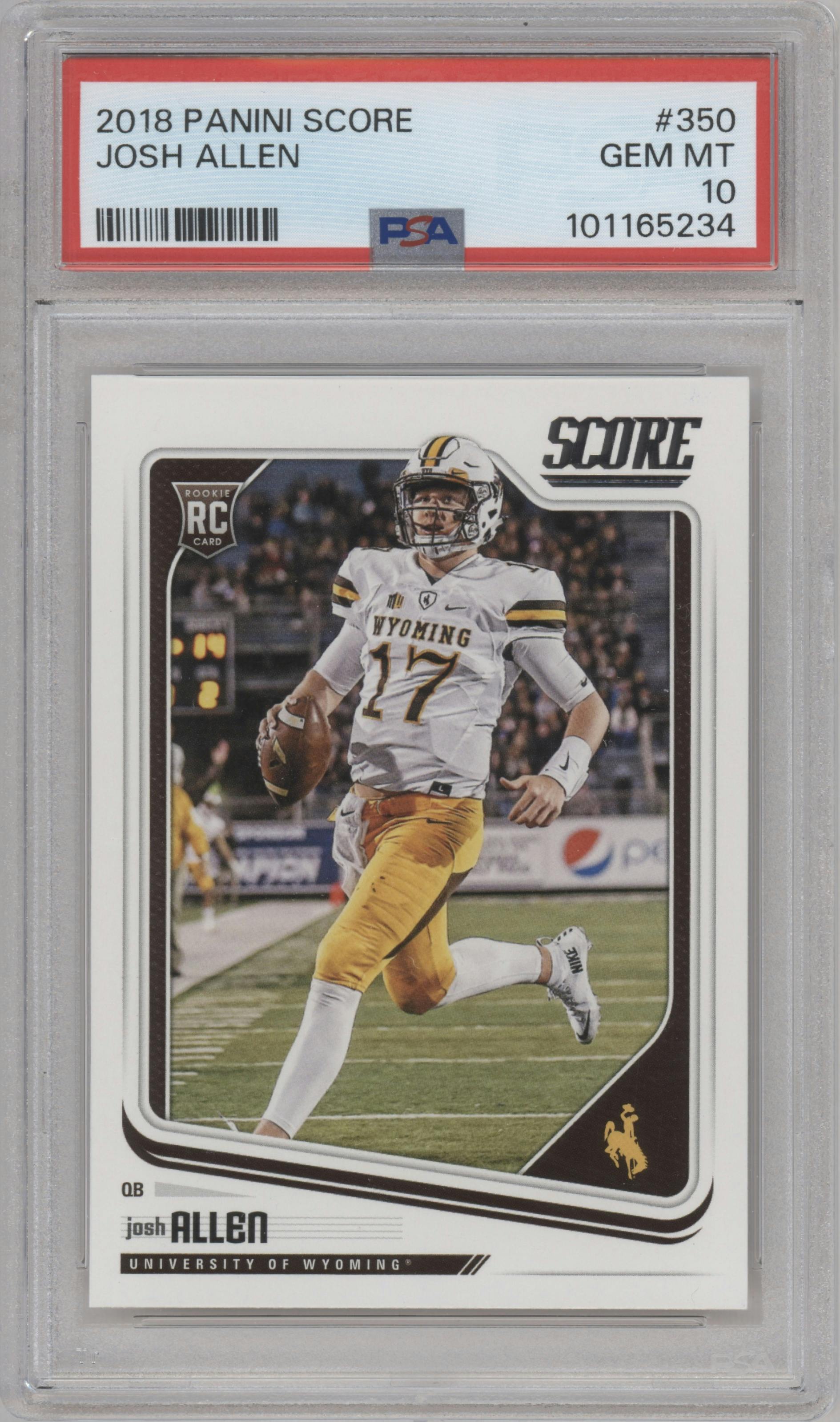 Josh Allen from the 2018 Panini Score set graded by PSA and given an overall grade of 10.