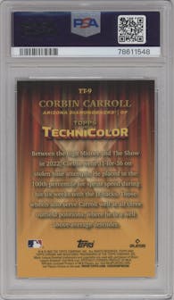 Corbin Carroll from the 2023 Topps Chrome set graded by PSA and given an overall grade of 9.