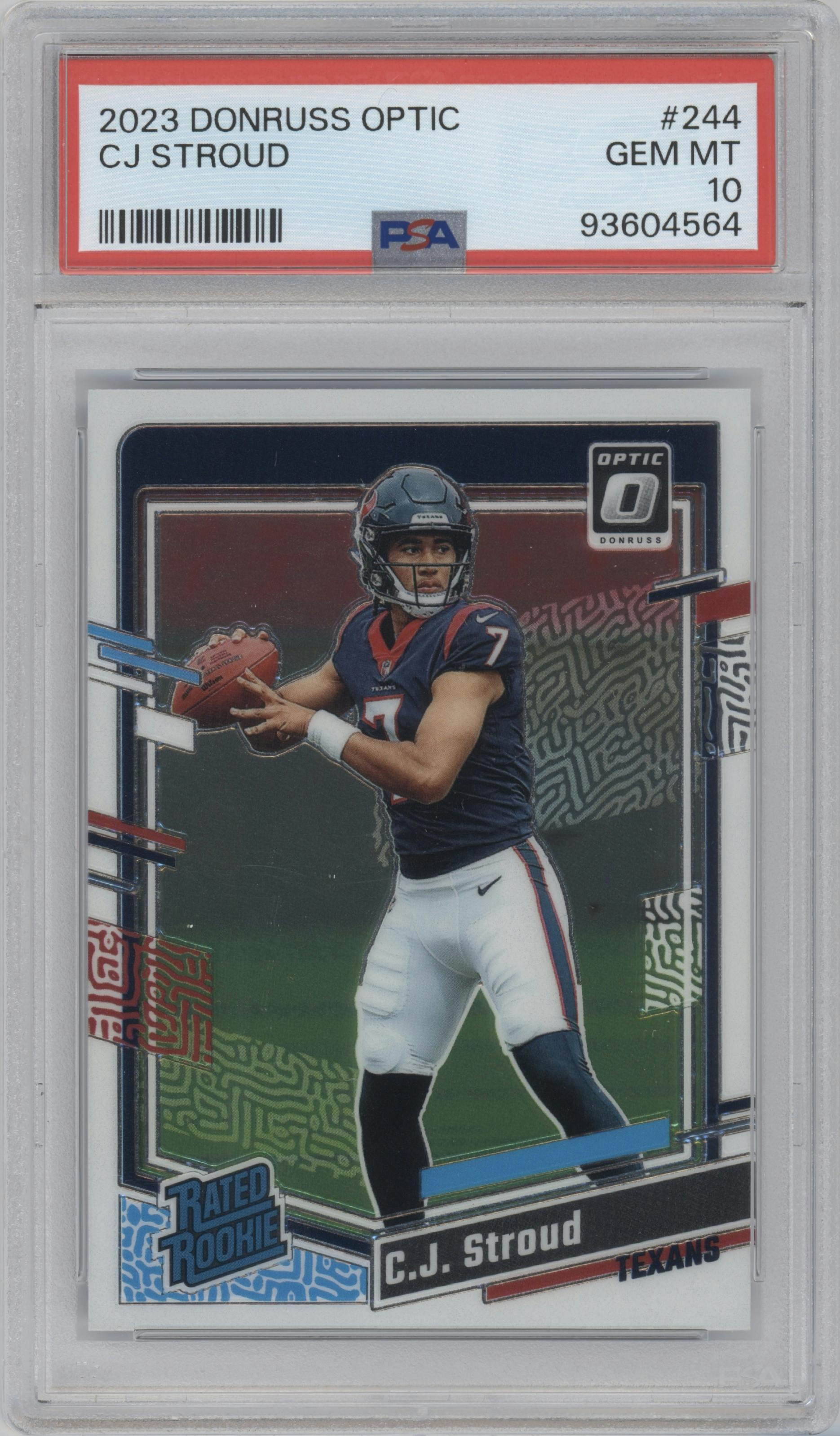 C.J. Stroud from the 2023 Donruss Optic set graded by PSA and given an overall grade of 10.