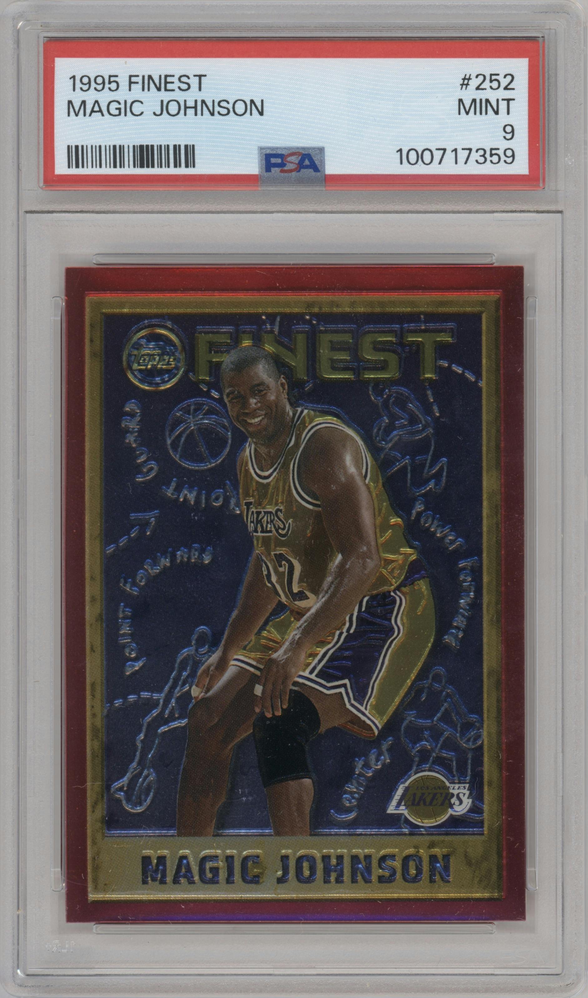 Magic Johnson from the 1995-96 Topps Finest set graded by PSA and given an overall grade of 9.