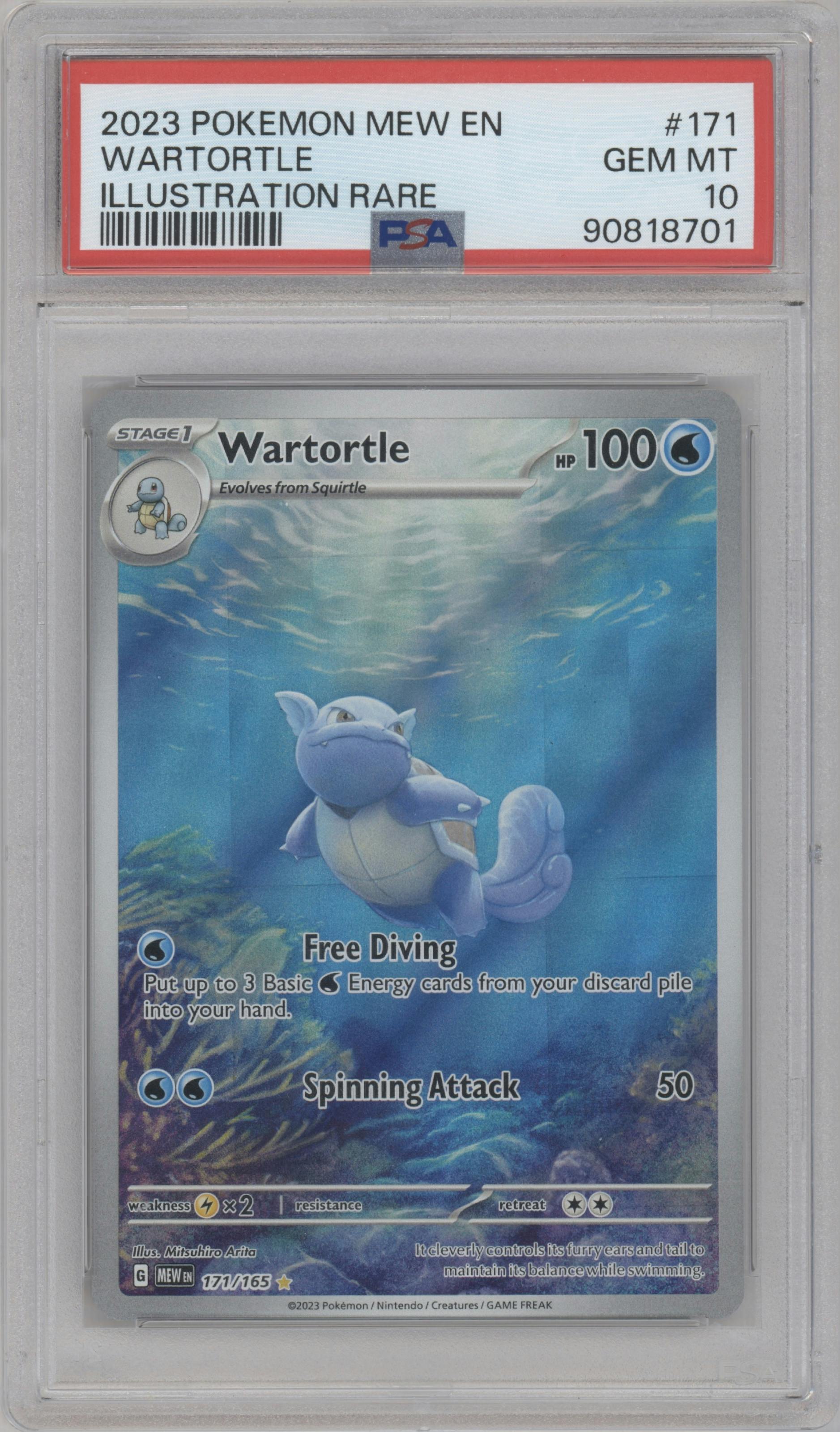 Wartortle from the 2023 Pokemon SV set graded by PSA and given an overall grade of 10.