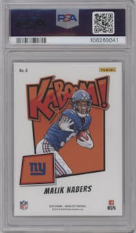 Malik Nabers from the 2024 Panini Absolute set graded by PSA and given an overall grade of 10.