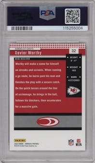 Xavier Worthy from the 2024 Donruss set graded by PSA and given an overall grade of 9.