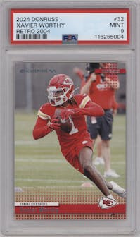 Xavier Worthy from the 2024 Donruss set graded by PSA and given an overall grade of 9.
