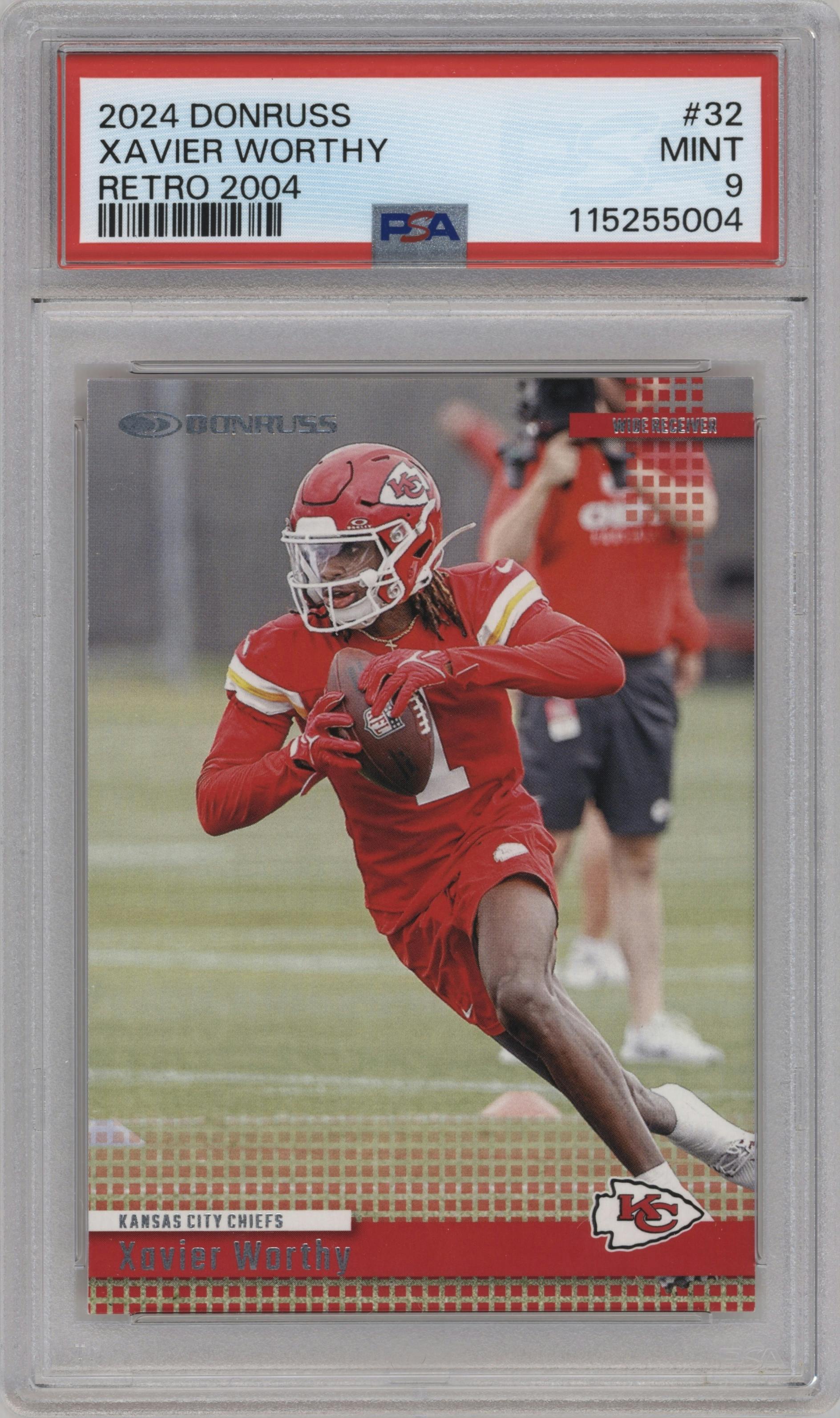 Xavier Worthy from the 2024 Donruss set graded by PSA and given an overall grade of 9.